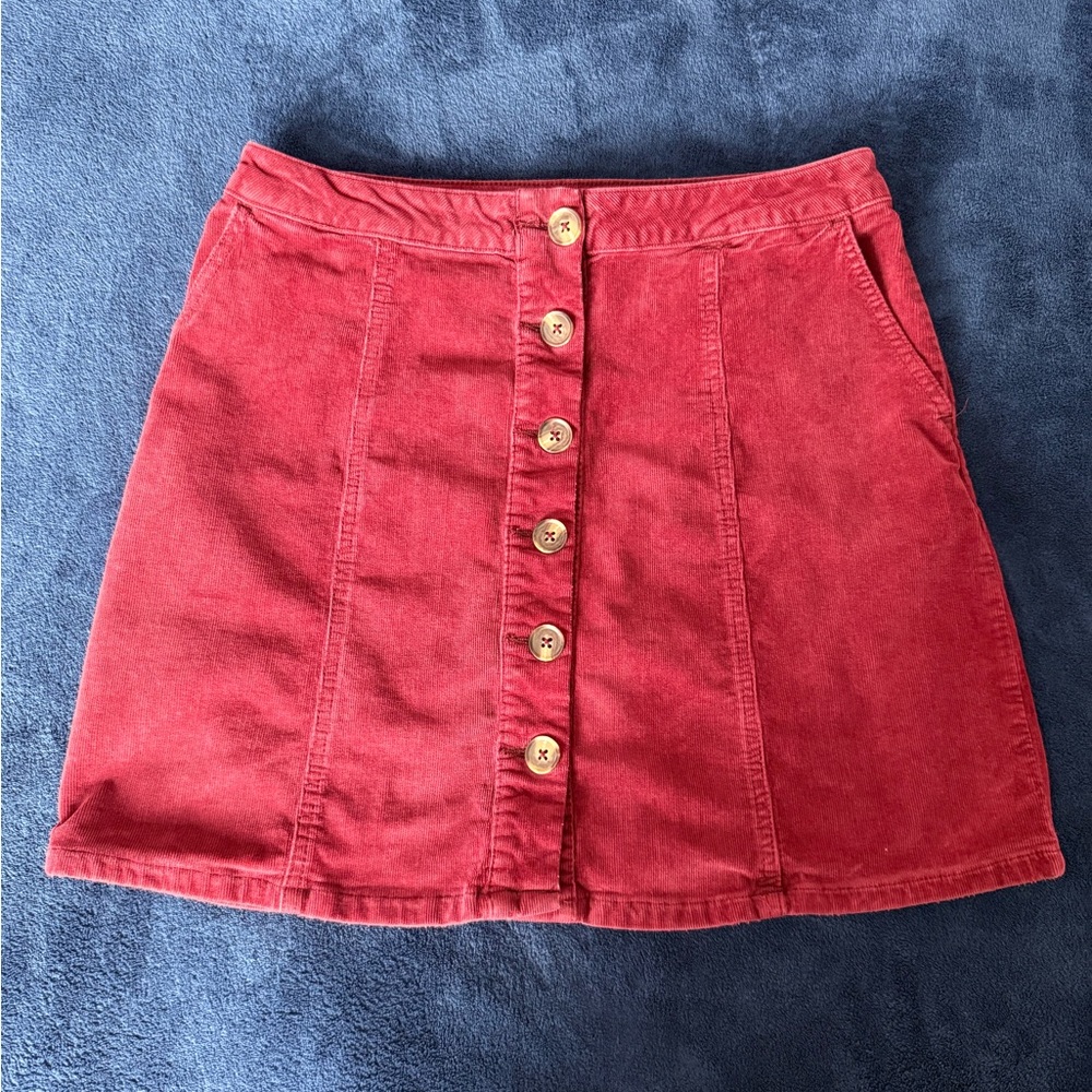 Maurices Red Button-Front Corduroy A-Line Skirt